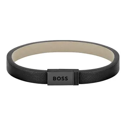 Hugo Boss Moderní černý kožený náramek Jace 1580337 17,5 cm