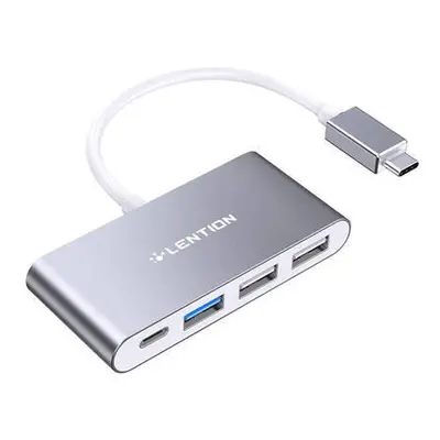 Rozbočovač Lention 4v1 USB-C na USB 3.0 + 2x USB 2.0 + USB-C (šedý),