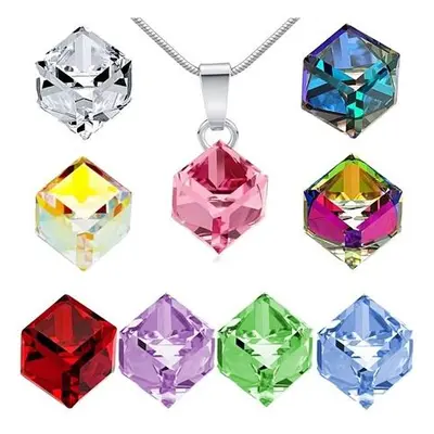 Silvego Stříbrný přívěsek se Swarovski(R) Crystals kostka 8 mm barva vitrail medium