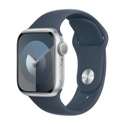 Apple Watch Series 9 41mm Stříbrný hliník s bouřkově modrým sportovním řemínkem S/M