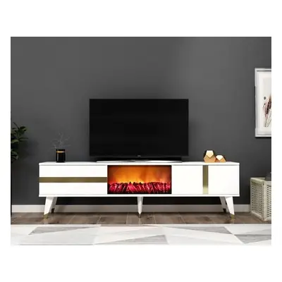 Hanah Home TV Stand Vania Fireplace - White, Gold WhiteGold