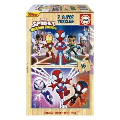 EDUCA Dřevěné puzzle Spidey a jeho úžasní přátelé 2x16 dílků