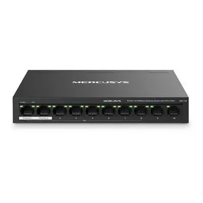 TP-Link Mercusys MS110P Switch 10-Port, 8x 10/100 Mbps PoE+, 2x LAN, 802.3af/at, 65 W, MS110P