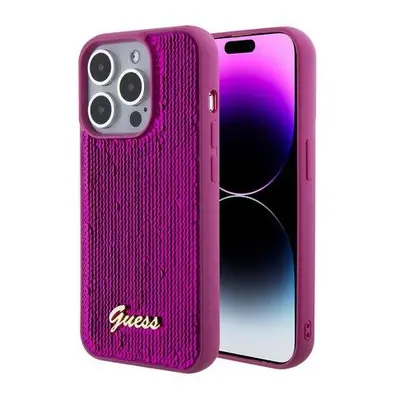 Guess Sequin Script Logo kryt iPhone 15 Pro magentový