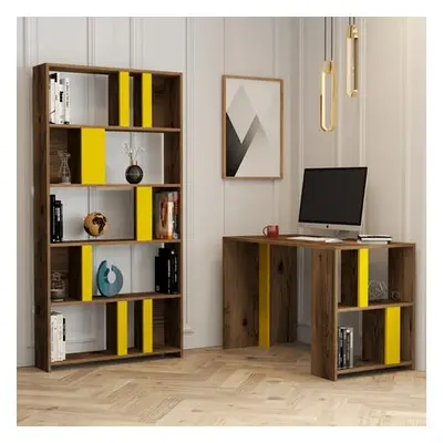 Hanah Home Study Desk & Bookshelf Lima - Walnut, Yellow