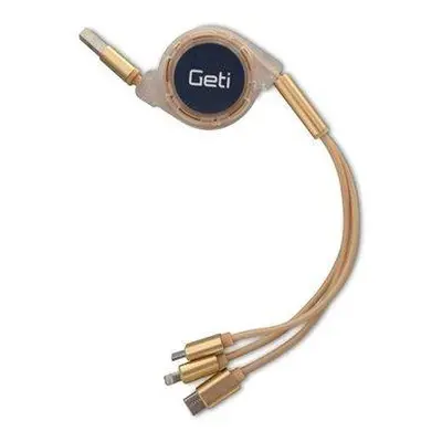 Kabel Geti GCU 05 USB 3v1 zlatý samonavíjecí