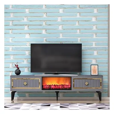 Hanah Home TV Stand Flame Fireplace - Anthracite, Gold AnthraciteGold