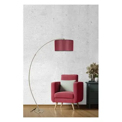 Opviq Floor Lamp Mısra Mat Krom Lambader Silindir Hasır Bordo Abajurlu Claret Red