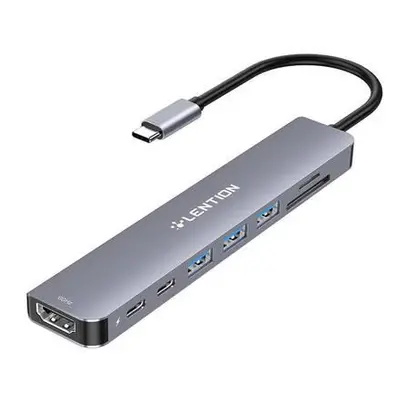 Lention 8v1 Rozbočovač USB-C na 3x USB 3.0 + SD/TF + PD + USB-C + HDMI 4K60Hz (šedý),