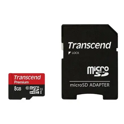 Transcend 8GB microSDHC UHS-I 400x Premium (Class 10) paměťová karta (s adaptérem)