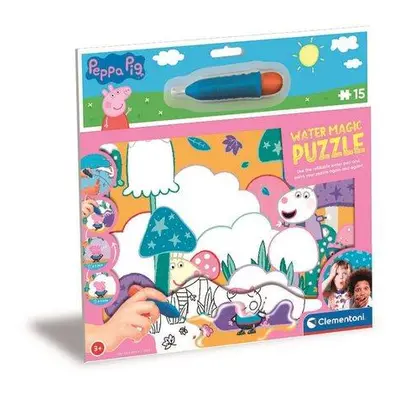 CLEMENTONI Puzzle s malováním vodou Water Magic: Prasátko Peppa 15 dílků