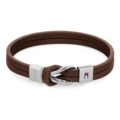 Tommy Hilfiger Moderní náramek z hnědé kůže Braided Knot 2790441