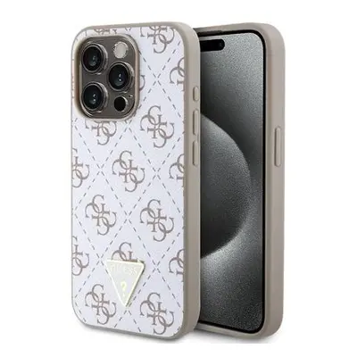 Guess PU Leather 4G Triangle Metal Logo Zadní Kryt pro iPhone 15 Pro White