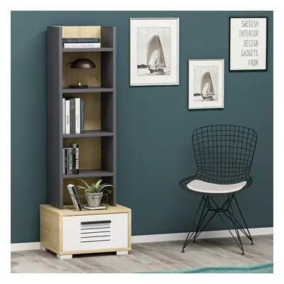 Hanah Home Bookshelf Dawn - Sapphire Oak, White, Anthracite Sapphire OakWhiteAnthracite