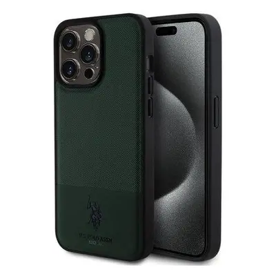 U.S. Polo PU Leather Mesh Pattern Double Horse Zadní Kryt pro iPhone 15 Pro Max Green