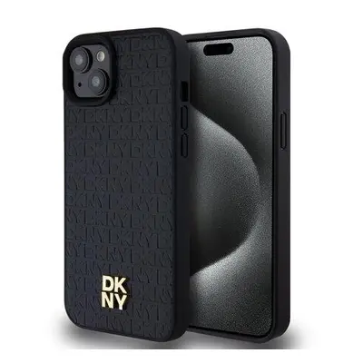 DKNY PU Leather Repeat Pattern Stack Logo Magsafe Zadní Kryt pro iPhone 15 Plus Black