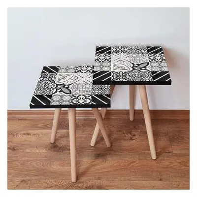 Hanah Home Nesting Table (2 Pieces) 2SHP384 - Black BlackWhiteGold