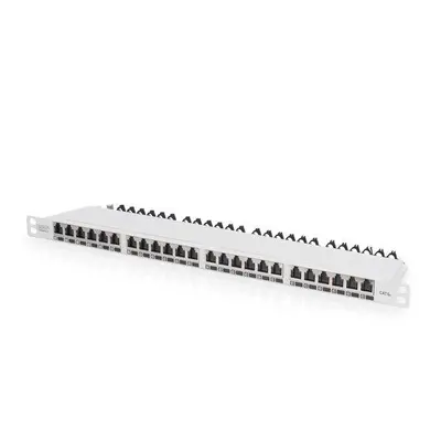 DIGITUS 19" patch panel 24port 0,5U Cat6A, STP, Krone LSA+, vyväz. lišta, sivý RAL7035 , DN-9162