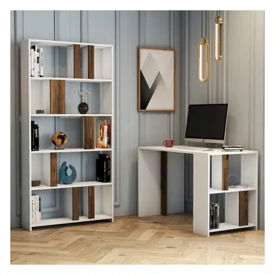 Hanah Home Study Desk & Bookshelf Lima - White, Walnut