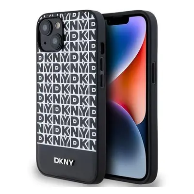 DKNY PU Leather Repeat Pattern Bottom Stripe MagSafe Zadní Kryt pro iPhone 13 Black