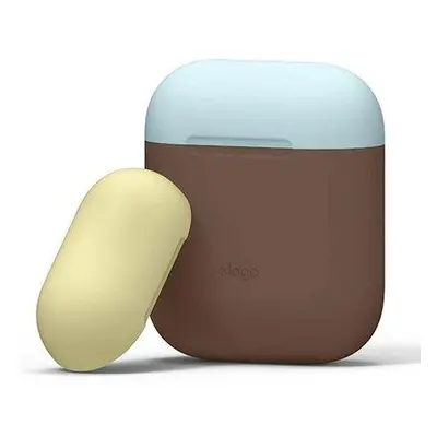 Elago Airpods Silicone Duo Case - Dark Brown/Blue,Yellow