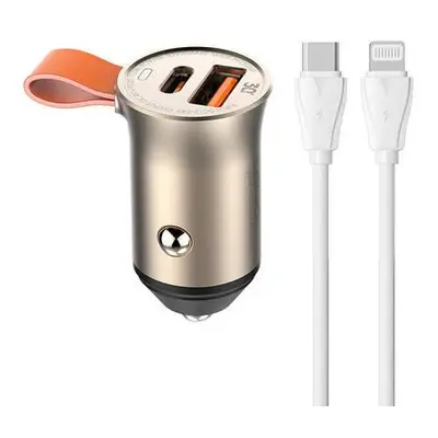 Nabíječka do auta LDNIO C509Q, USB + USB-C, 30 W + kabel USB-C na Lightning (zlatý)