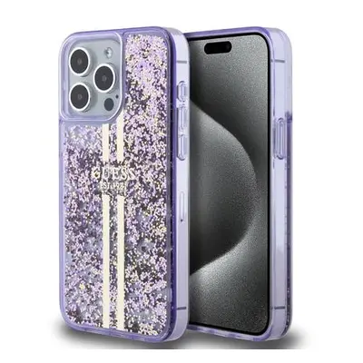 Guess PC/TPU Liquid Glitter Gold Stripe Zadní Kryt pro iPhone 15 Pro Max Purple