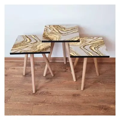 Hanah Home Nesting Table (3 Pieces) 3SHP263 - Beige BeigeBrownGold