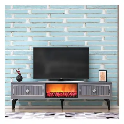 Hanah Home TV Stand Flame Fireplace - Anthracite, Silver AnthraciteSilver