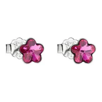 Evolution Group Stříbrné náušnice pecka s krystaly Swarovski růžová kytička 31080.3 fuchsia