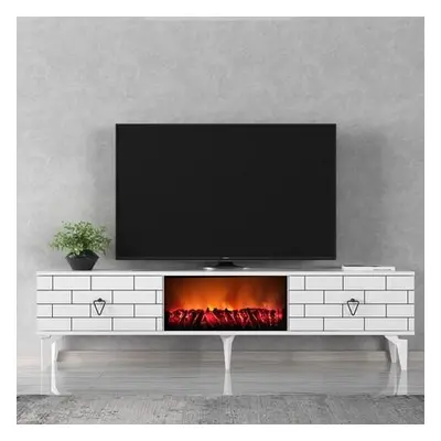 Hanah Home TV Stand Varna Fireplace - White