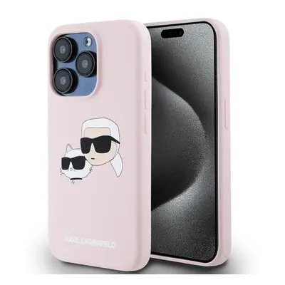 Karl Lagerfeld Liquid Silicone Double Heads Magsafe Zadní Kryt pro iPhone 15 Pro Pink