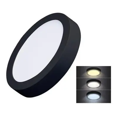 Solight WD170-B LED mini panel CCT, přisazený, 12W, 900lm, 3000K, 4000K, 6000K, kulatý, černá ba