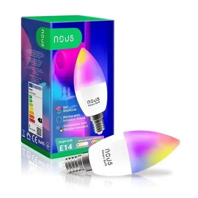 NOUS P4, smart žárovka E14 230V, WiFi, svíčka, 380lm, vícebarevná RGB, kompatibilní s Tuya