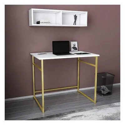 Hanah Home Study Desk Hussum - Gold, White GoldWhite