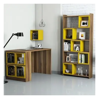 Hanah Home Study Desk & Bookshelf Box - Walnut, Yellow