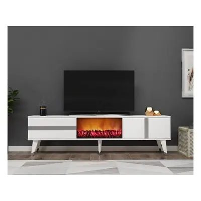 Hanah Home TV Stand Vania Fireplace - White, Silver WhiteSilver