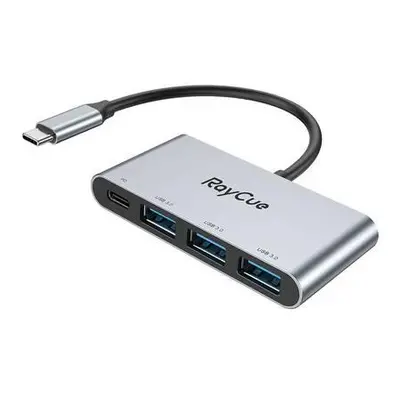 RayCue rozbočovač 4 v 1 USB-C na 3x USB-A 3.0 5Gb/s + PD 3.0 100W (šedý),