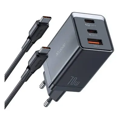 GaN Mcdodo CH-1543 síťová nabíječka, 2x USB-C, 1x USB, 67W + kabel USB-C na USB-C 2m (černý)