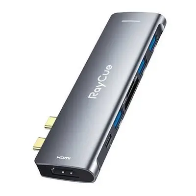 Rozbočovač 7w2 RayCue 2x USB-C do Thunderbolt 3 + 3x USB-A 3.0 5Gb/s + SD/TF 3.0 + HDMI 4K60Hz (