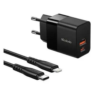 Nástěnná nabíječka Mcdodo CH-1952 USB + USB-C, 20W + kabel USB-C na Lightning (černá)