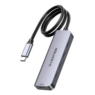 Lention 5in1 Hub USB-C na 4x USB-C 5Gbps + USB-C 5V-IN 15W (šedý),