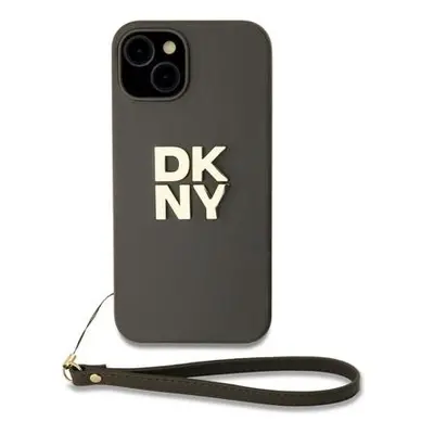 DKNY PU Leather Stack Logo Wrist Strap Zadní Kryt pro iPhone 15 Green