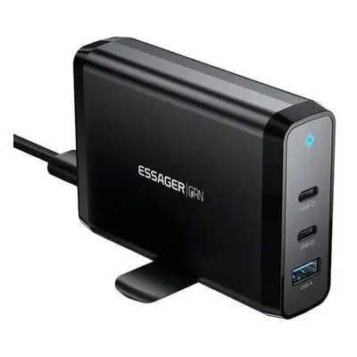 Essager GaN 2xUSB-C+USB-A 140W dokovací stanice EU (černá)