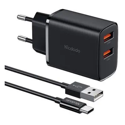 Mcdodo CH-5072 USB-A*2, 12W nabíječka + kabel USB-A na USB-C (černá)