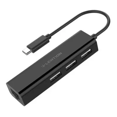 Lention Hub USB-C na 3x USB 2.0 + Ethernet adaptér (černý),