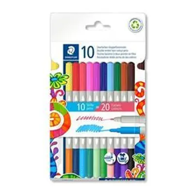 STAEDTLER Fixy "3280", 20 různých barev, sada, 1-3 mm, oboustranné, vypratelné 3280 C10