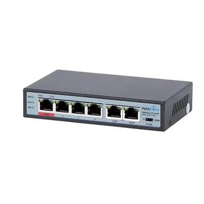 MaxLink PoE switch PSBT-6-4P-250 (náhrada za PSAT-6-4P-250), 6x LAN/4x PoE 250m, 802.3af/at/bt, 