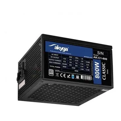 Akyga PC zdroj ATX 800W P4+4 2x PCI-E 6+2 pin 6x SATA 3x Molex APFC 120mm, AK-C1-800