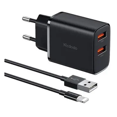 Mcdodo CH-5071 USB-A*2, 12W síťová nabíječka + kabel USB-A na lightning (černý)